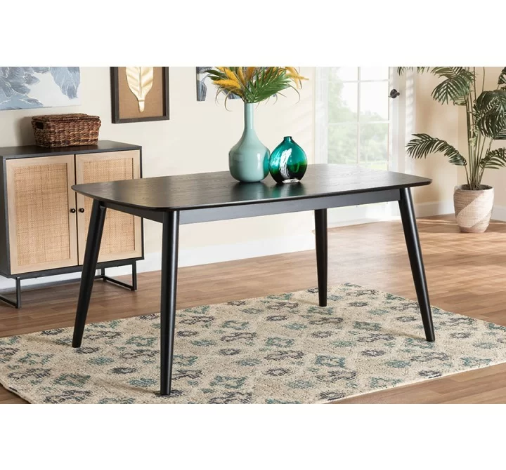 Baxton Studio Flora Mid-Century Modern Black Finished Wood Dining Table - Lifestyle
