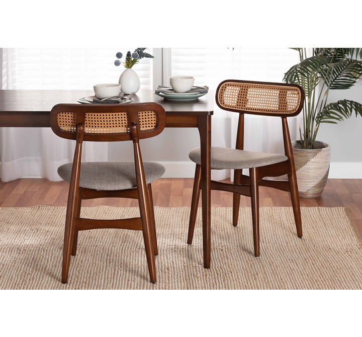 Baxton Studio Tarana Mid-Century Modern Grey Fabric and Walnut Brown Finished Wood 2-Piece Dining Chair Set - Lifestyle