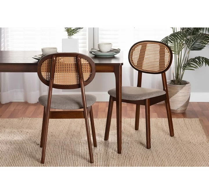 Baxton Studio Darrion Mid-Century Modern Grey Fabric and Walnut Brown Finished Wood 2-Piece Dining Chair Set - Lifestyle