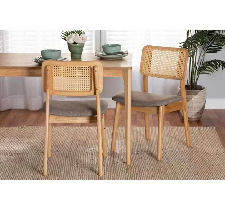 Baxton Studio Dannon Mid-Century Modern Grey Fabric and Natural Oak Finished Wood 2-Piece Dining Chair Set - Lifestyle