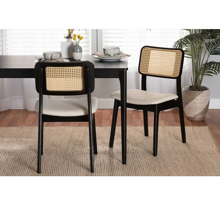 Baxton Studio Dannon Mid-Century Modern Cream Fabric and Black Finished Wood 2-Piece Dining Chair Set - Lifestyle