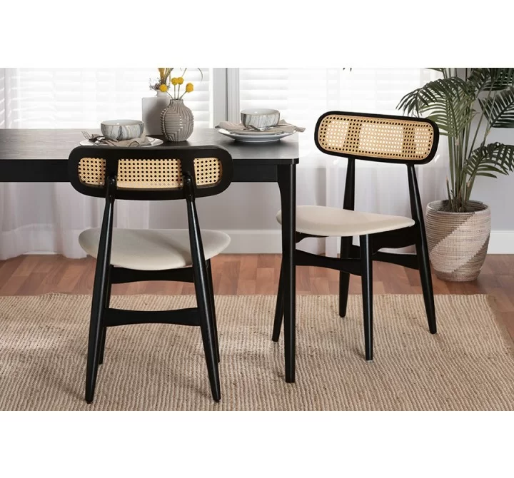 Baxton Studio Tarana Mid-Century Modern Cream Fabric and Black Finished Wood 2-Piece Dining Chair Set - Lifestyle