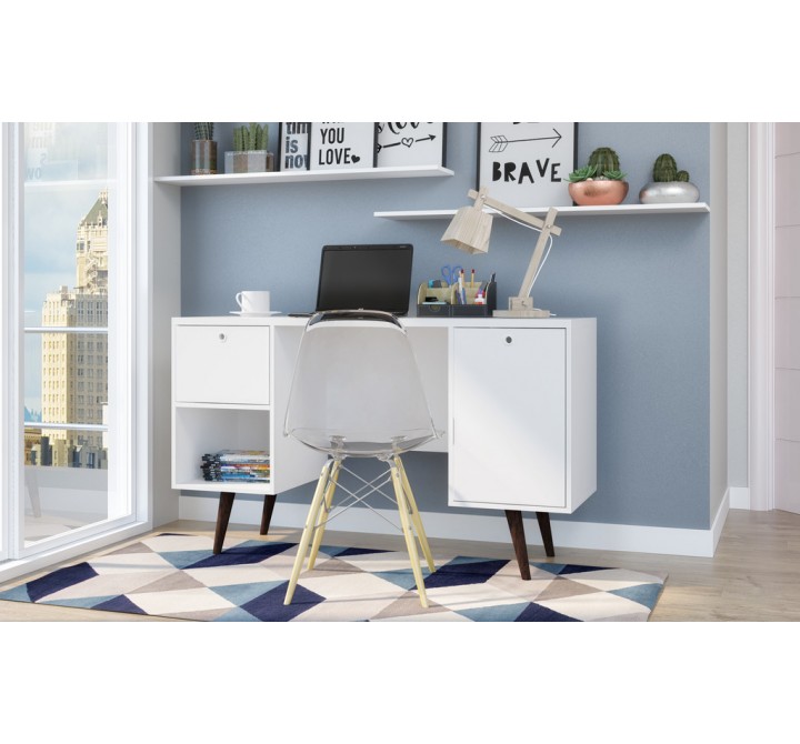 Edgar 1-Drawer Mid Century Office Desk in White - Lifestyle