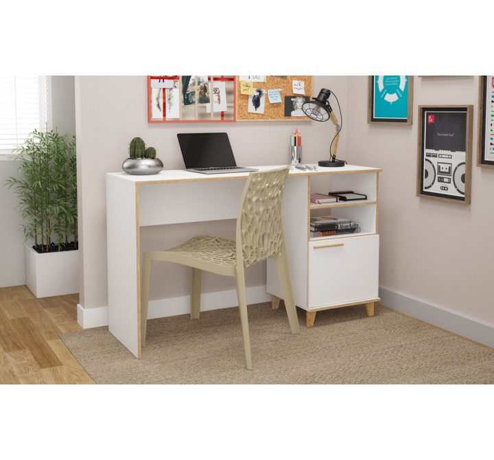 Minetta 2-Shelf Mid Century Office Desk in White