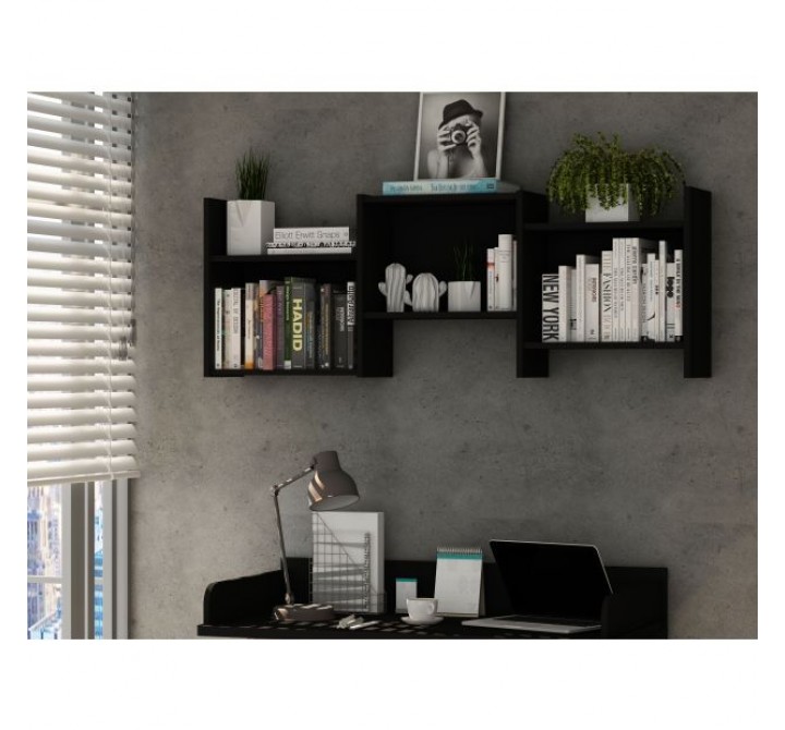 Manhattan Comfort Hampton Zig-Zag Wall Décor Shelves in Black