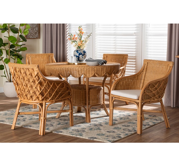 Baxton Bali and Pari Tudor 5-piece Rattan Dining Set 