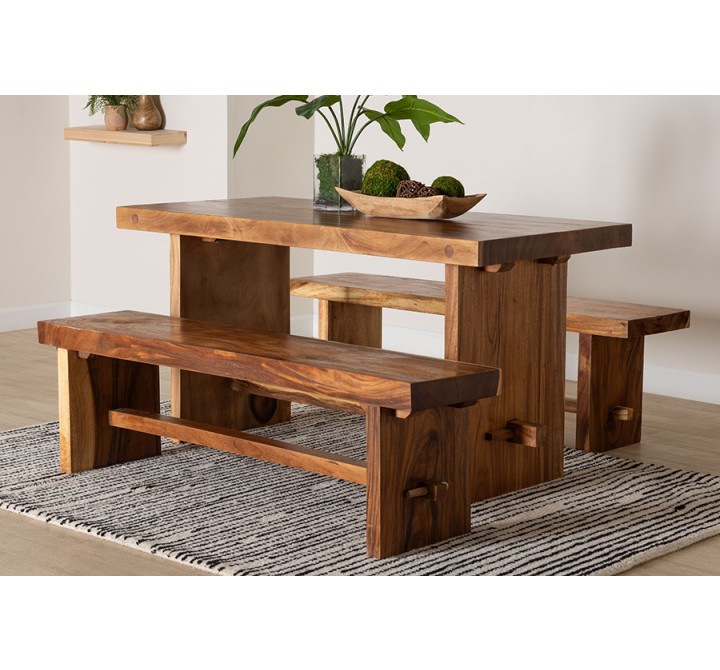 Baxton Bali and Pari Biyu Suar Wood 3-piece Dining Set - Lifestyle
