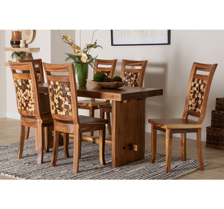 Baxton Bali and Pari Luan Suar Wood 7-piece Dining Set - Lifestyle 