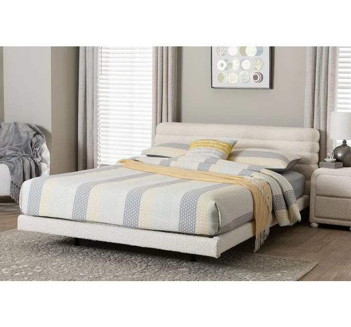 Baxton Studio Alfie Boucle Floating Bed with Channel Tufted Headboard - Lifestyle