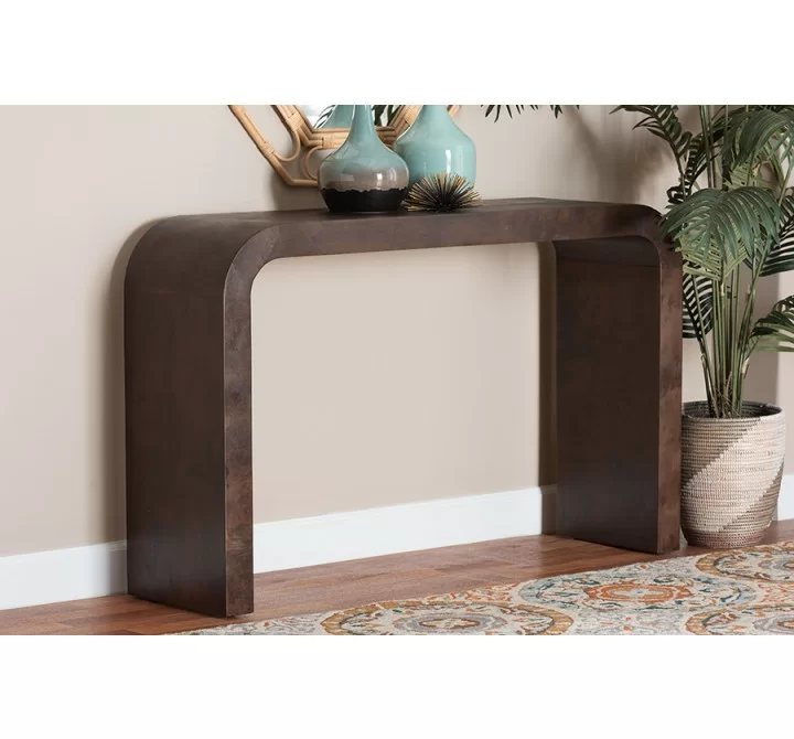 Baxton Studio Bali and Pari Revelle Real Burl Wood Console Table in Dark Walnut Brown - Lifestyle