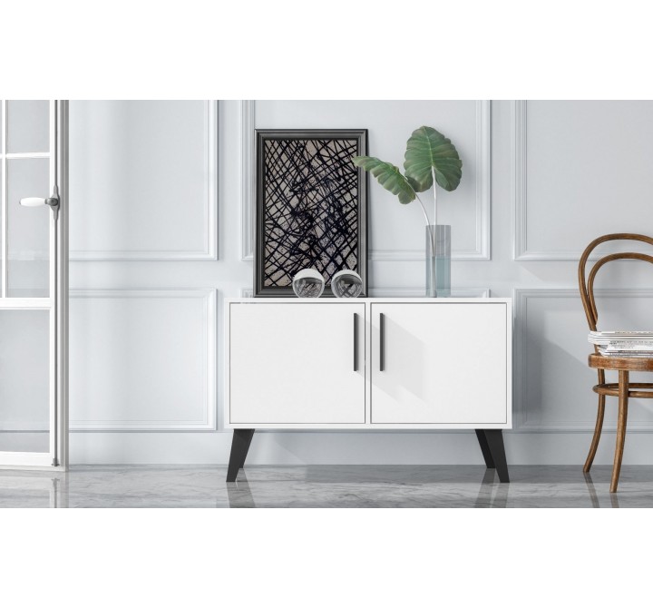Manhattan Comfort Mid-Century- Modern Amsterdam Double Side Table 2.0 with 3 Shelves in White