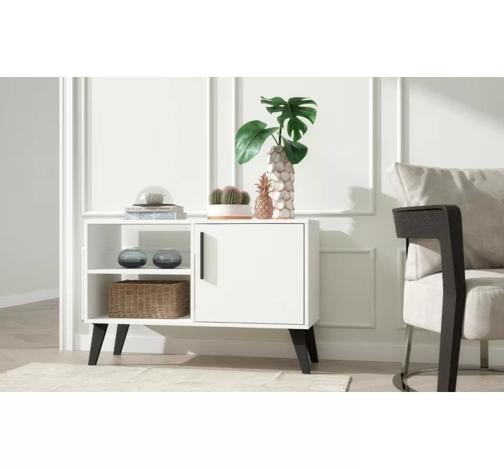 Manhattan Comfort Mid-Century- Modern Amsterdam 35.43" TV Stand with 3 Shelves in White
