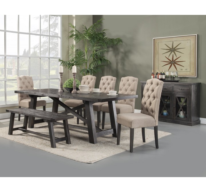 Alpine Furniture Newberry Set of 2 Button Tufted Parson Chairs in Salvaged Grey - Lifestyle