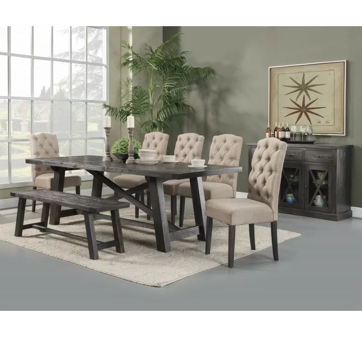 Alpine Furniture Newberry Set of 2 Button Tufted Parson Chairs in Salvaged Grey - Lifestyle