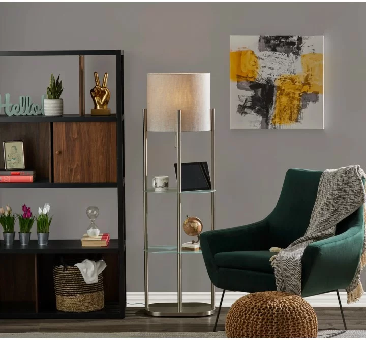 Adesso Norman Shelf Floor Lamp Brushed Steel