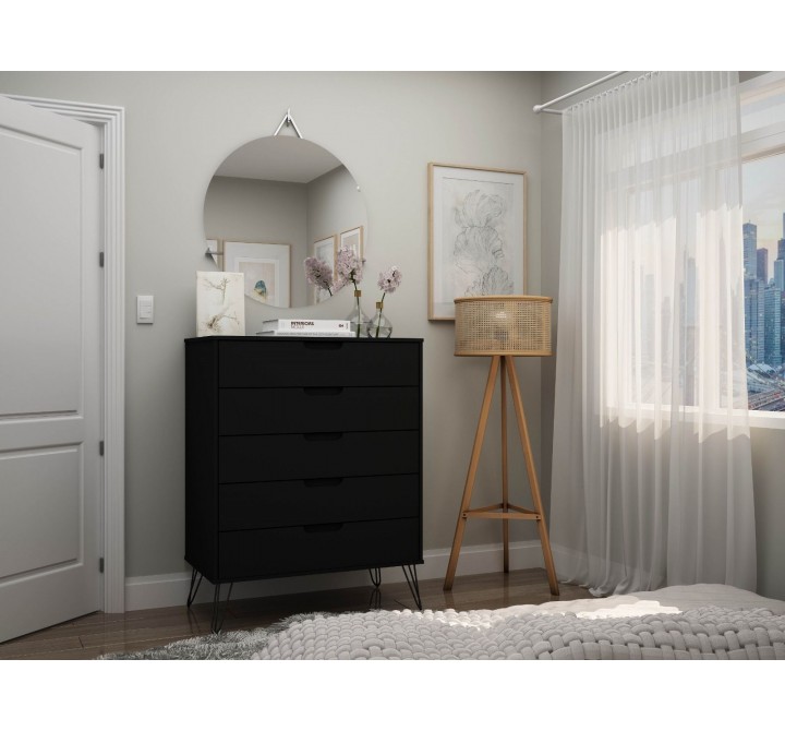 Manhattan Comfort Rockefeller 5-Drawer Dresser Black