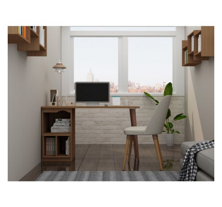 Manhattan Comfort Hampton 53.54 Home Office Desk with 3 Cubby Spaces and Solid Wood Legs in Maple Cream