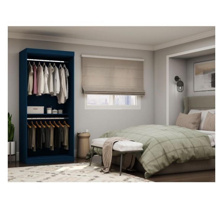 Manhattan Comfort Mulberry 35.9 Open Double Hanging Modern Wardrobe Closet with 2 Hanging Rods in Tatiana Midnight Blue