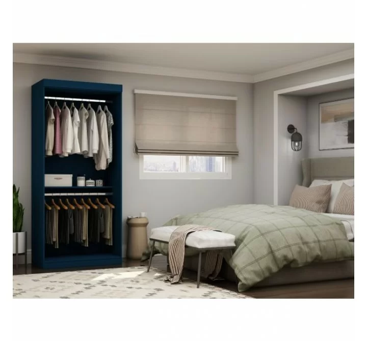 Manhattan Comfort Mulberry 35.9 Open Double Hanging Modern Wardrobe Closet with 2 Hanging Rods in Tatiana Midnight Blue