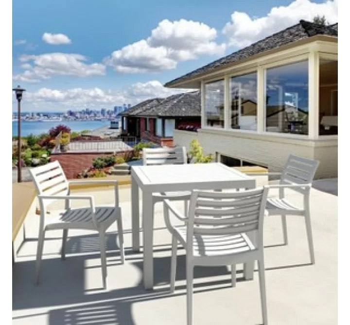 Artemis Resin Square Dining Set with 4 arm chairs White