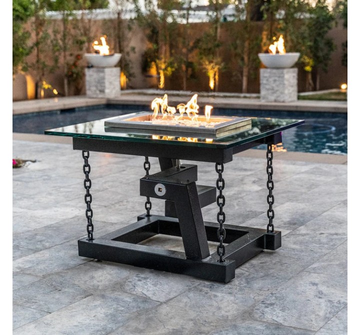 The Outdoor Plus Newton Powder Coated Fire Pit with Chain Support