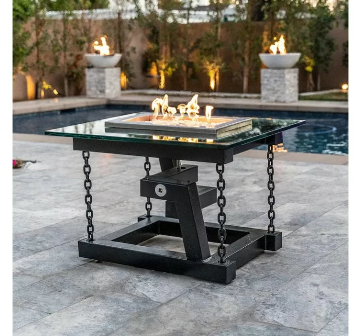 The Outdoor Plus Newton Powder Coated Fire Pit with Chain Support