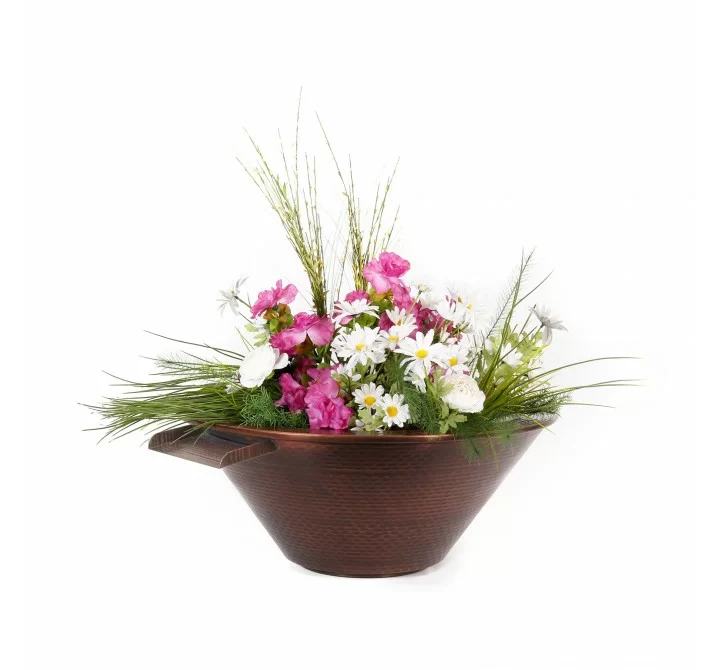 The Outdoor Plus Cazo Hammered Copper Planter with Water Bowl