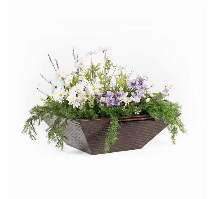 The Outdoor Plus Maya Hammered Copper Planter with Water Bowl