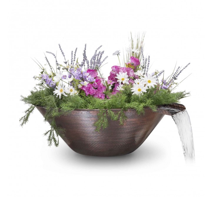 The Outdoor Plus Remi Hammered Copper Planter with Water Bowl