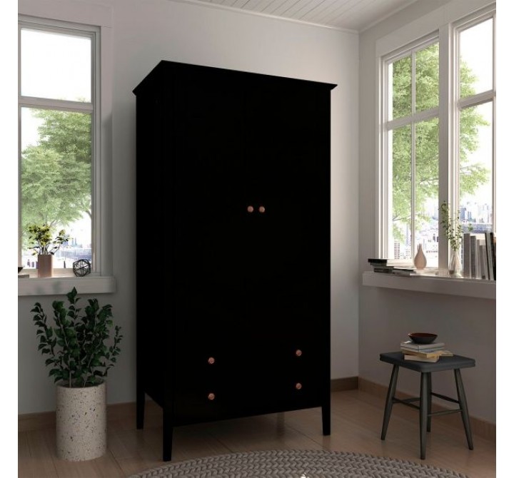Manhattan Comfort Crown Full Wardrobe with Hanging and 2 Drawers in Black