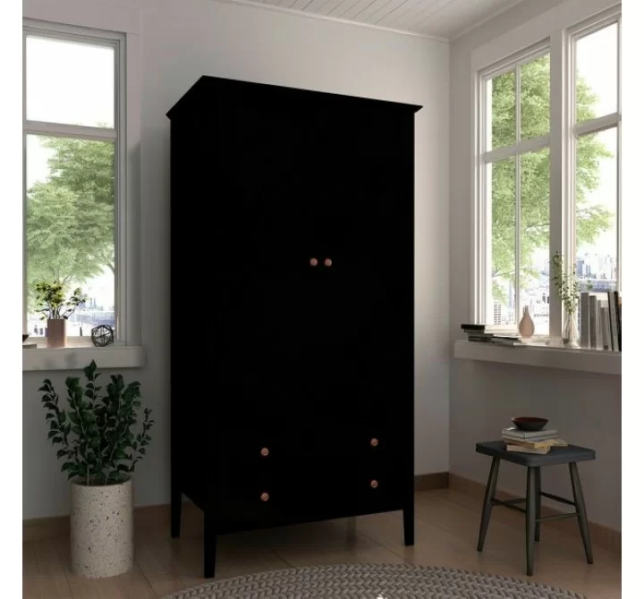 Manhattan Comfort Crown Full Wardrobe with Hanging and 2 Drawers in Black