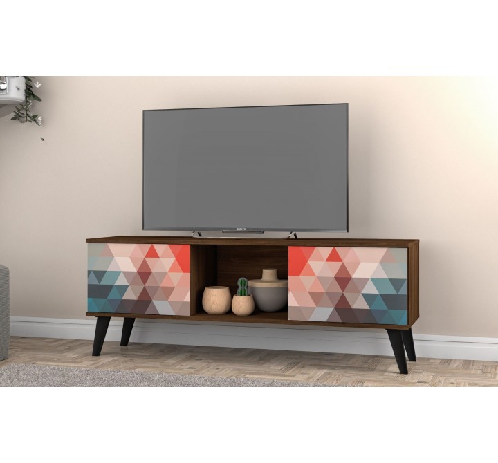 Manhattan Comfort Doyers 53.15 Mid-Century Modern TV Stand in Multi Color Red and Blue