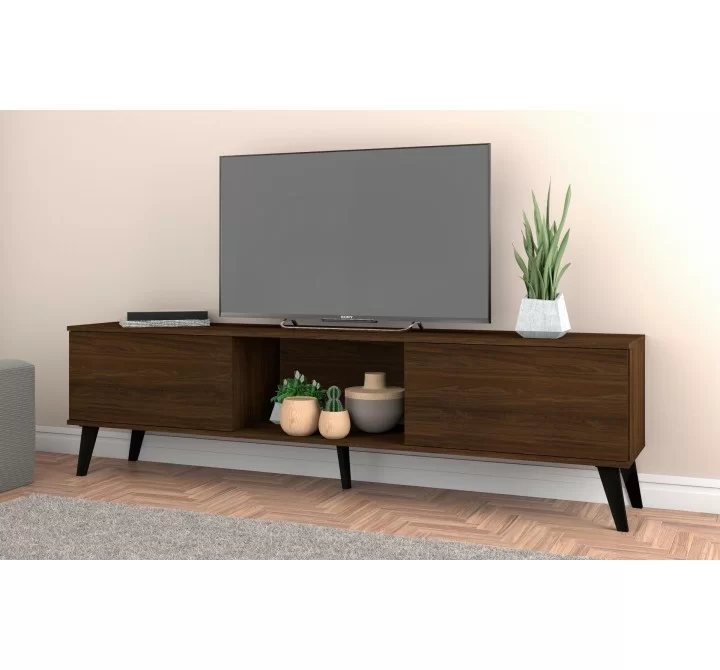 Manhattan Comfort Doyers 70.87 Mid-Century Modern TV Stand in Nut Brown