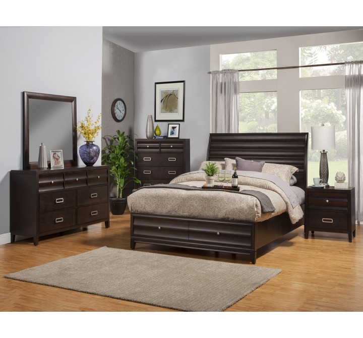 Alpine Furniture Legacy Queen Storage Bed in Black Cherry - Lifestyle