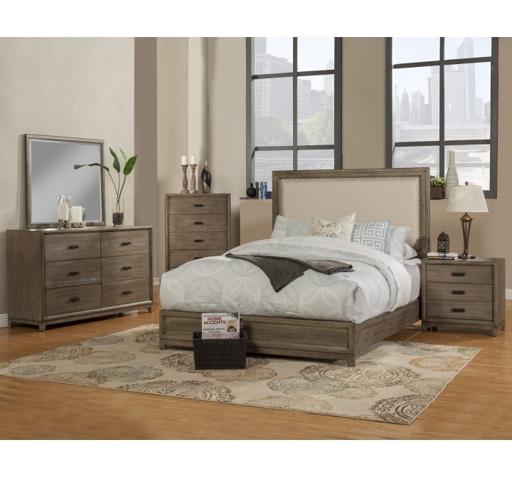 Alpine Furniture Camilla 5 Drawer Chest, Antique Grey - Lifestyle
