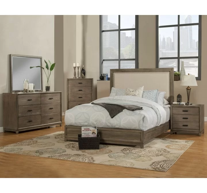 Alpine Furniture Camilla 5 Drawer Chest, Antique Grey - Lifestyle