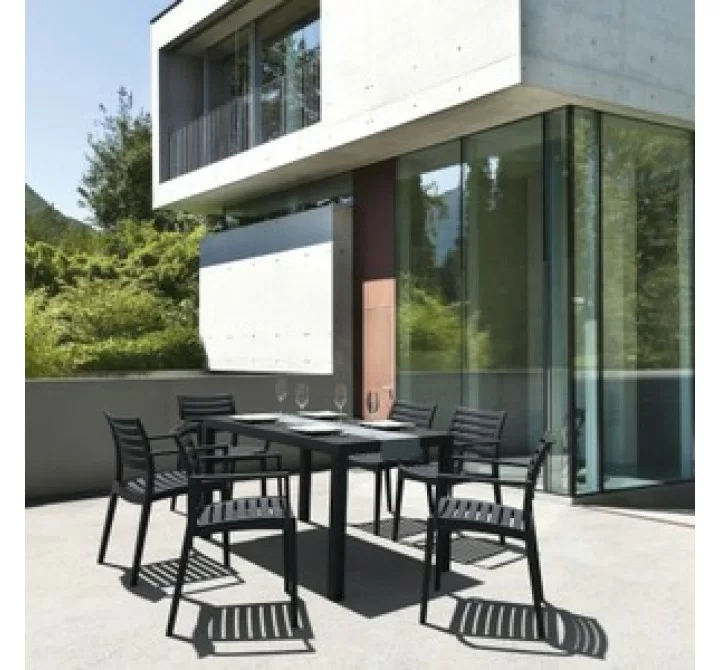 Artemis Resin Rectangle Dining Set with 6 arm chairs Dark Gray