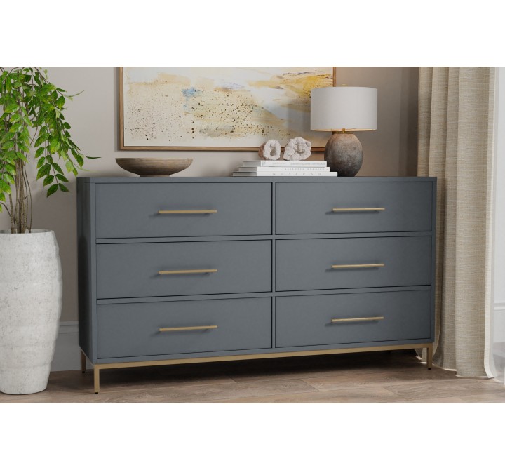 Alpine Furniture Madelyn Six Drawer Dresser, Slate Gray - Lifestyle
