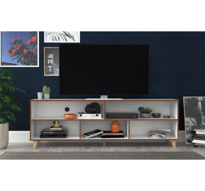 Manhattan Comfort Warren 70.87 TV Stand with 5 Shelves in White and Oak