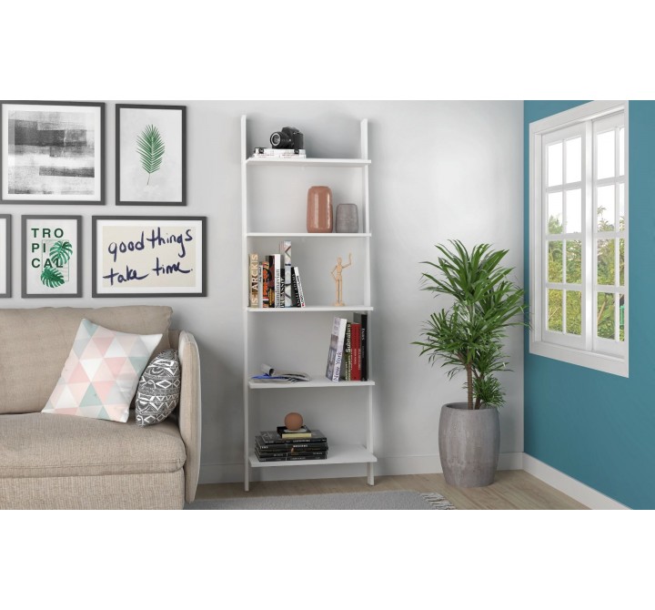 Manhattan Comfort Cooper 5-Shelf Floating Ladder Bookcase in White