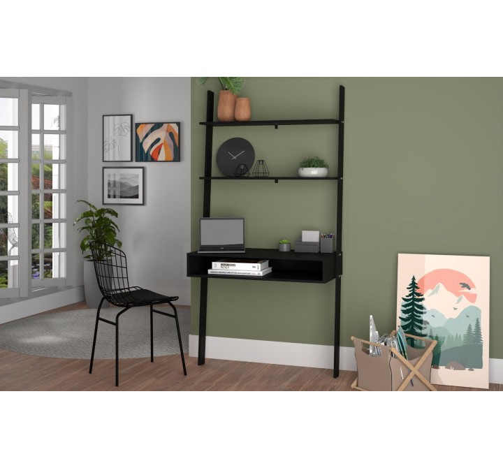 Manhattan Comfort Cooper Ladder Desk with 2 Floating Shelves in Black