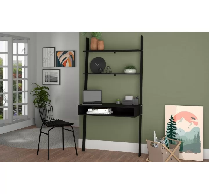Manhattan Comfort Cooper Ladder Desk with 2 Floating Shelves in Black
