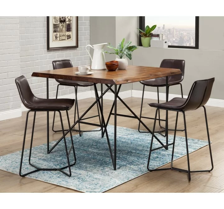 Alpine Furniture Live Edge Leather Pub Chairs in Dark Brown - Lifestyle