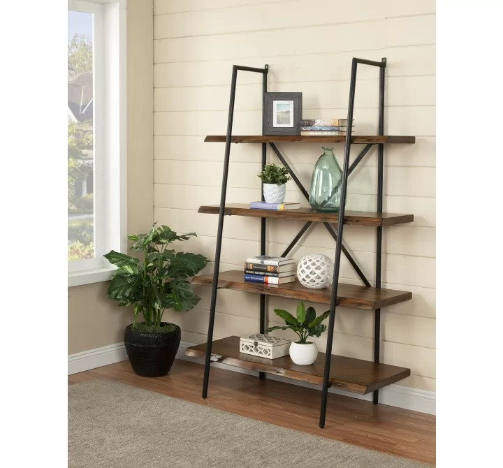  Alpine Furniture Live Edge Bookshelf in Light Walnut - Lifestyle