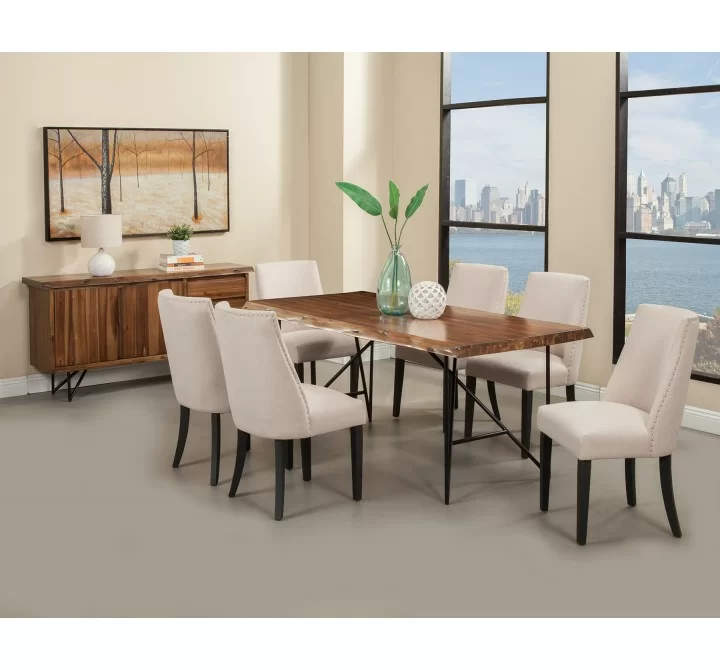  Alpine Furniture Live Edge Dining Table in Light Walnut - Lifestyle