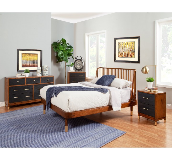 Alpine Furniture Legacy Queen Panel Bed, Black Cherry - Lifestyle