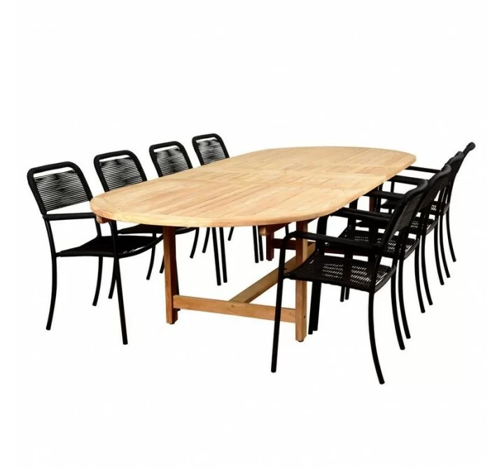 Amazonia Oosterdam 9 Piece Teak Double Extendable Rectangular Patio Dining Set - White BG