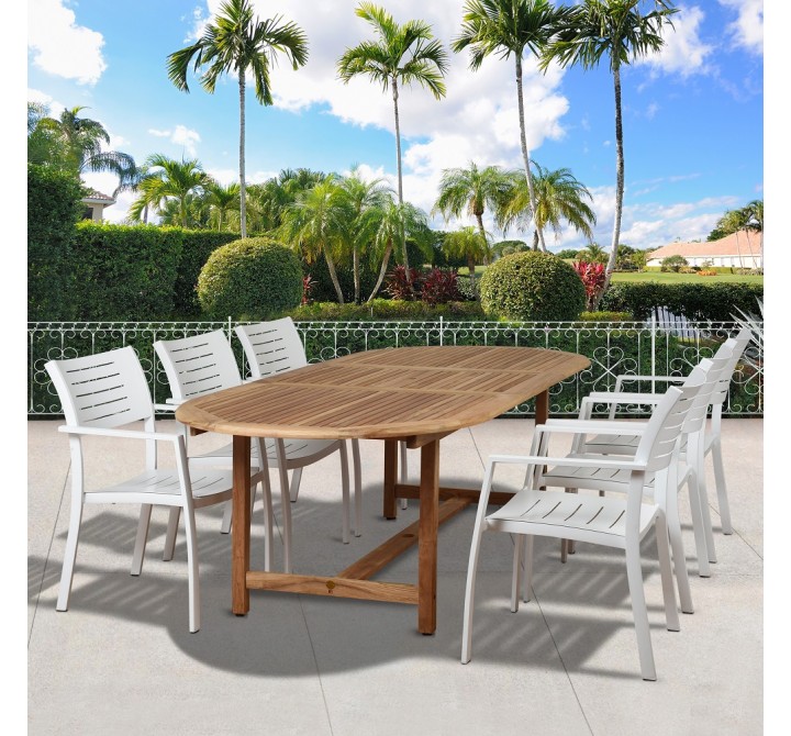 Amazonia Noordam 7 Piece Teak Oval Patio Dining Set - Lifestyle