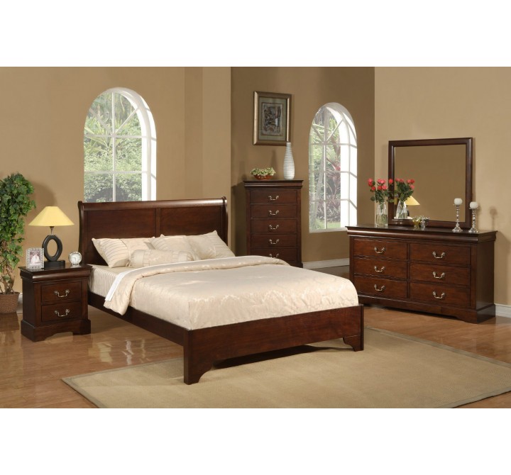 Alpine Furniture West Haven Queen Low Footboard Sleigh Bed, Cappuccino - Lifestyle