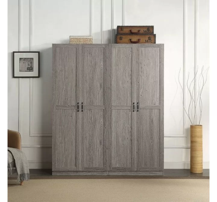 Manhattan Comfort Hopkins Modern Freestanding Storage Closet with 7 Shelves in Grey (Set of 2)